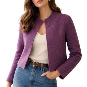 Michelle Belau Purple Wool Blend Jacket Cropped Open Front Peru Made